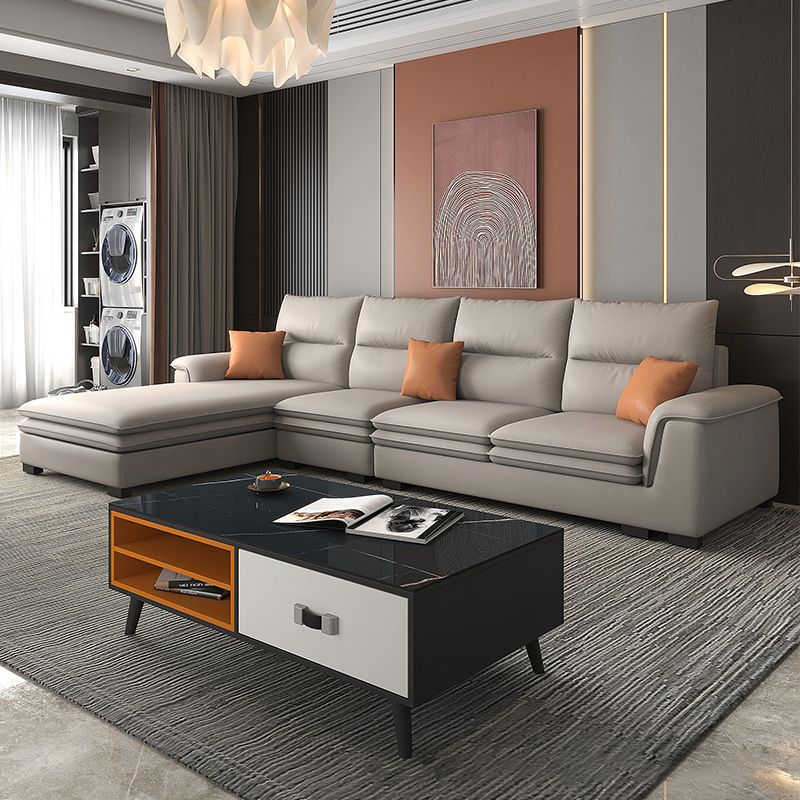 Faux Leather Sectional with Chaise Pillow Top Arm 4-Seat Sectional