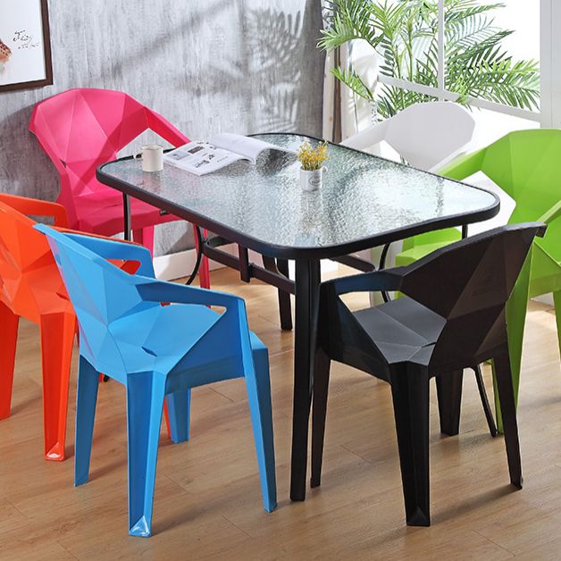 Silla de comedor de plástico de estilo contemporáneo, sillas laterales apilables con brazo de comedor para cocina