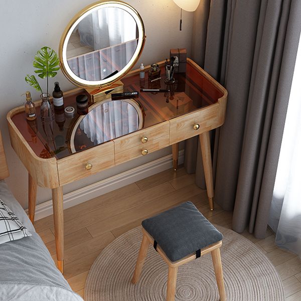 Modern Drawers Dressing Table Solid Wood Dresser Mirrored Vanity Set
