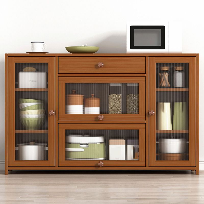 Modern Rectangle Accent Cabinet Brown Wood Knobs Side Cabinet with Doors