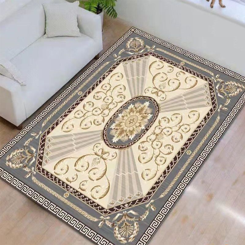 Blue Contemporary Rug Polyester Medallion Indoor Carpet Non-Split Area Rug for Living Room