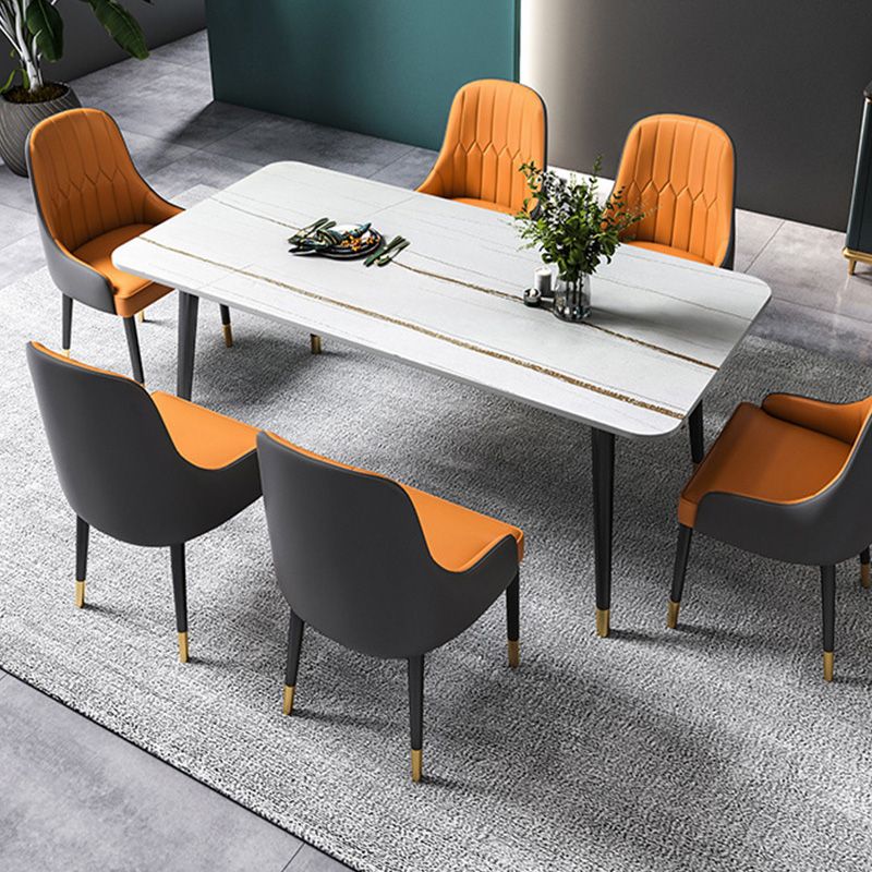 Rectangle Black Base Dining Table Glam Stone Table for Kitchen