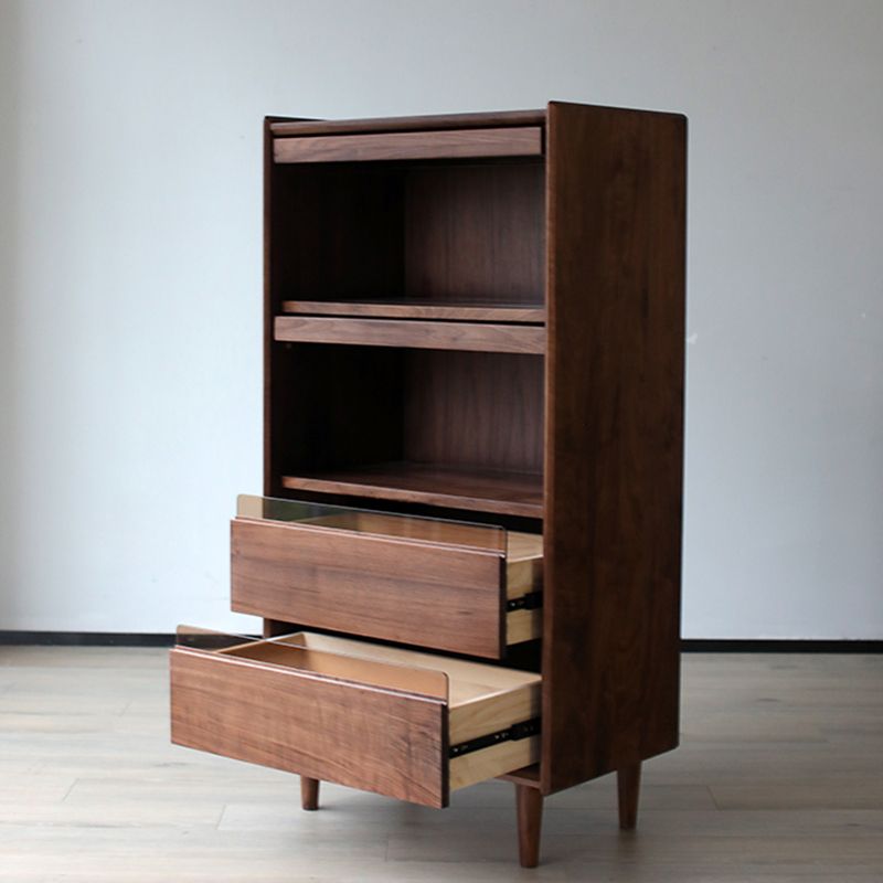 Mid-Century Modern Side Cabinet Solid Wood Glass Paned Accent Cabinet