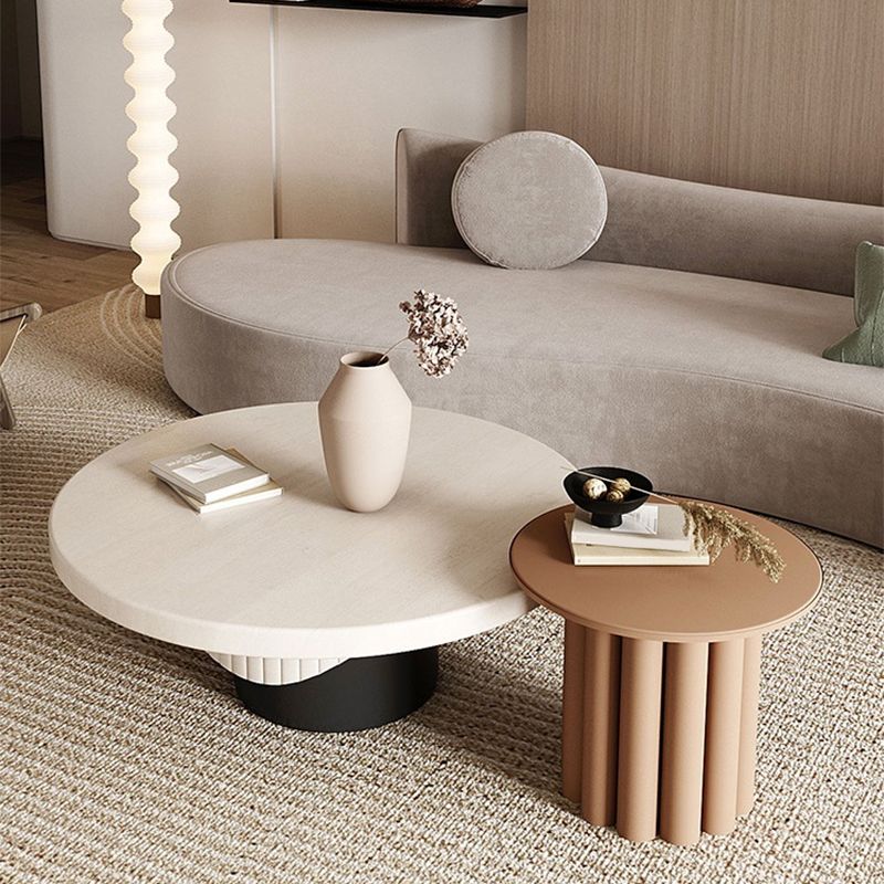 Contemporary Cocktail Table Pedestal Solid Wood Round Coffee Table