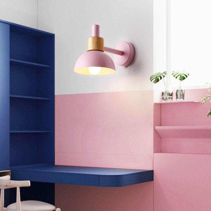 Macaron Dome Shade Wall Sconce Metal 1 Light Sconces for Bedroom