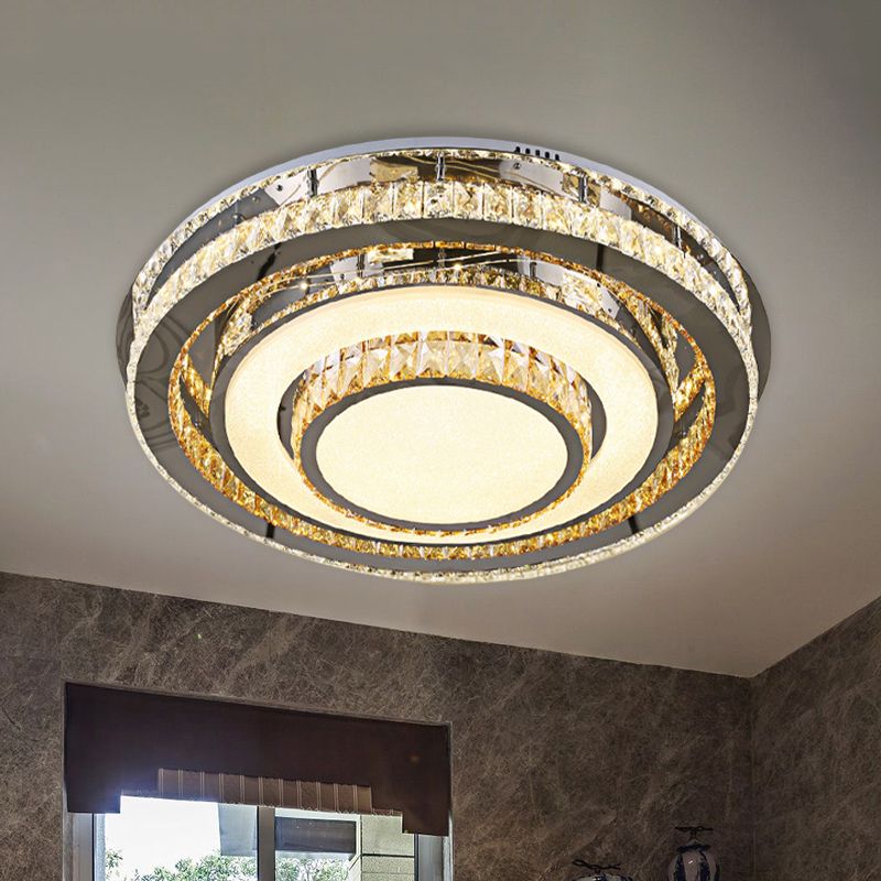 Simple Rounded Close to Ceiling Lighting Fixture Inserted Crystal LED Flushmount in Nickel