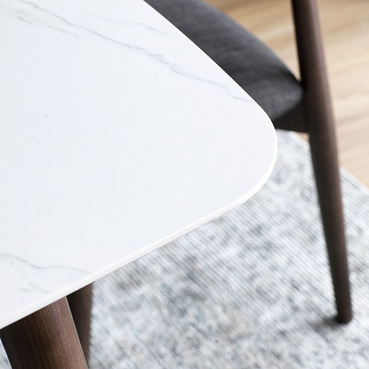 Modern Rectangular Dining Table White Top Dining Table with Wood Trestle Base
