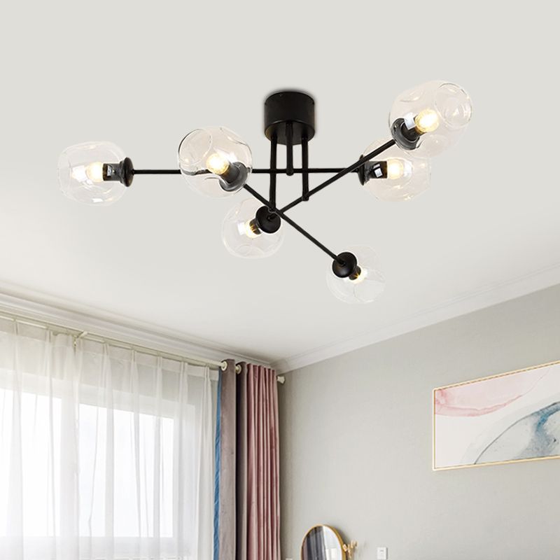 3/6/8 Luci Living Room Semi Flush Light Gold / Black Semi Flush Montaggio con Bubble Clear Glass Shade