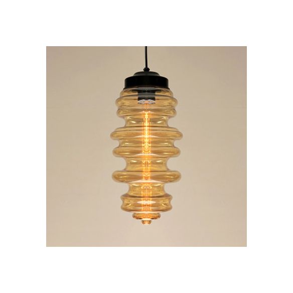 Contemporain 1 Light Pendant Light avec blanc / ambre / verre fumé à ombre noir