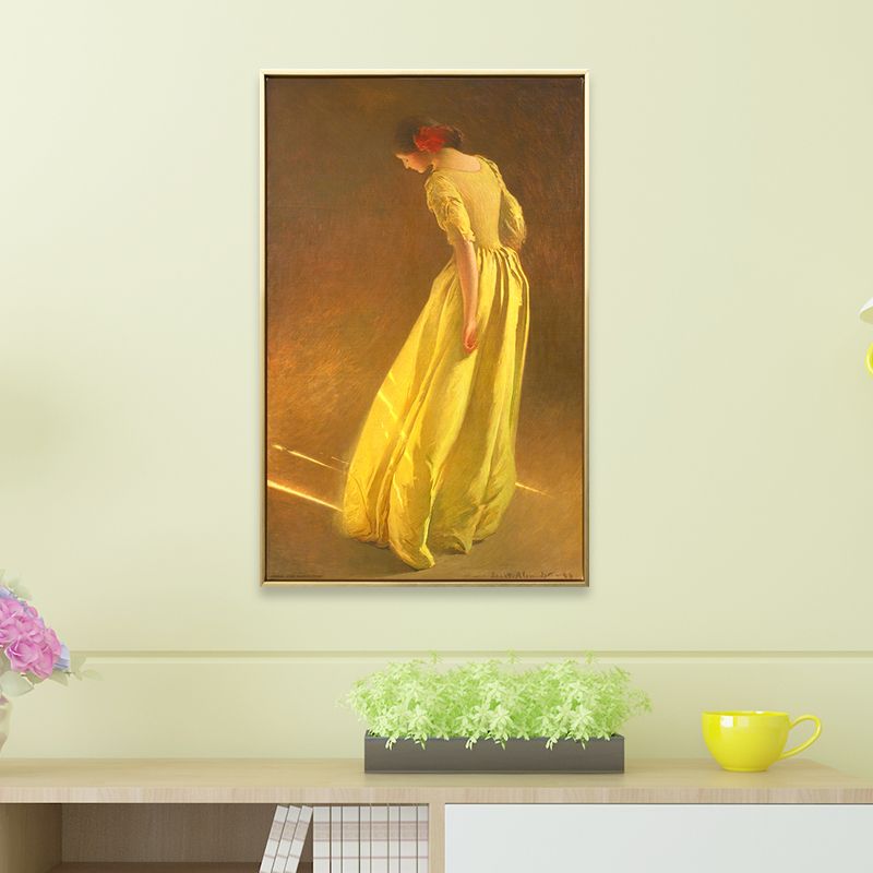 Mädchen im gelben Kleid, Kunstdruck, strukturierte Oberfläche, Vintage-Stil, Wohnzimmer-Wanddekoration
