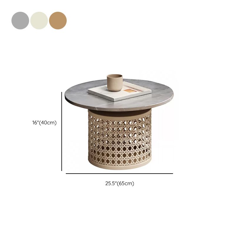 Contemporary Round Cocktail Table Slate Frame Coffee Cocktail Table