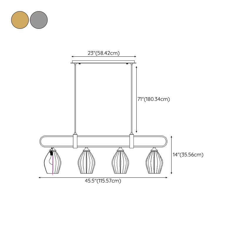 3/4-Light Modern Style Nickle/Chrome Shaded Statement Linear Kitchen Island Light