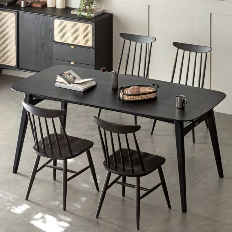 Black Modern Rectangular Oak Tabletop Dining Table for 4 People