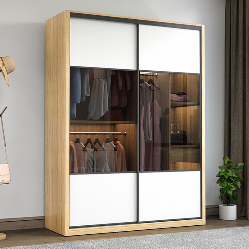 Sliding Wardrobe Closet Engineered Wood Wardrobe Armoire for Bedroom