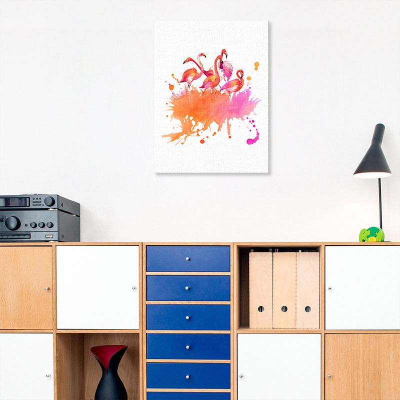 Childrens Art Flamingo Canvas Print Orange-White Textured Wall Decor for Sitting Room
