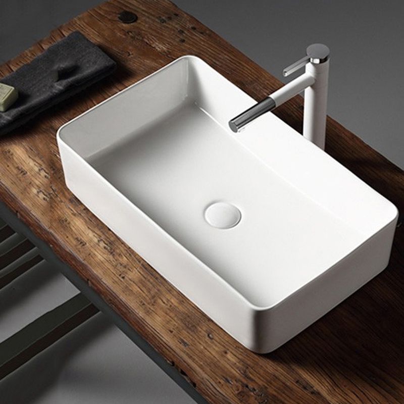 Modern Bathroom Sink Porcelain Rectangular with Drain Assembly Vessel Lavatory Sink