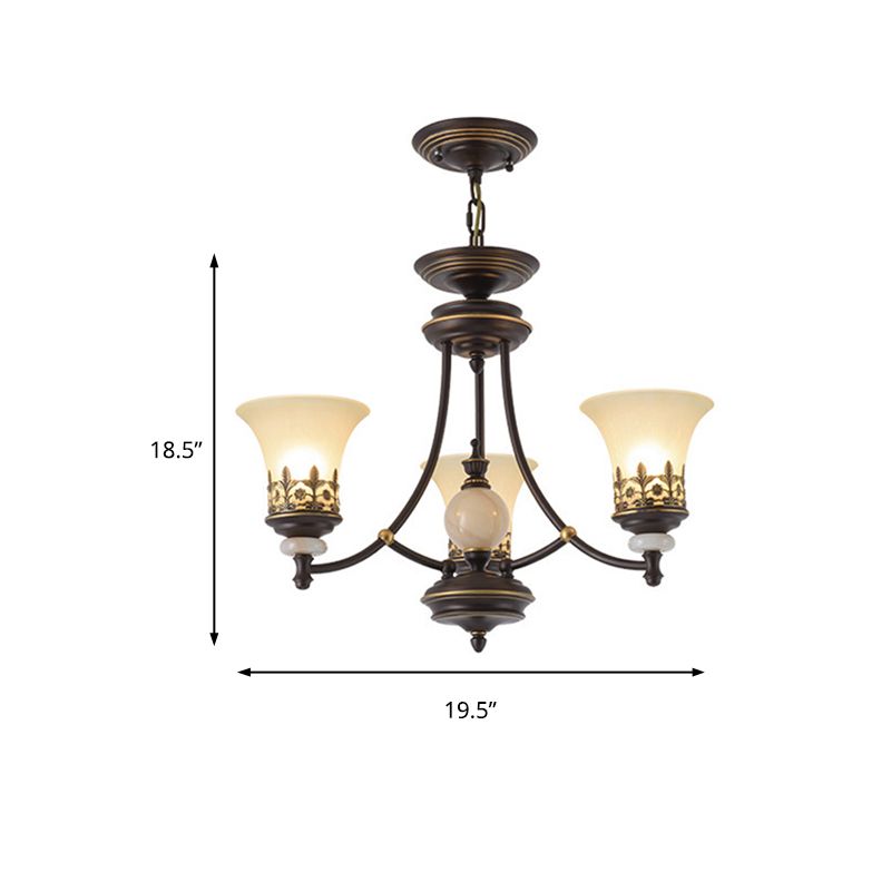 Bronze Bell Chandelier Lamp Traditional Frosted Glass 3/5/6 Lights Living Room Hanging Light
