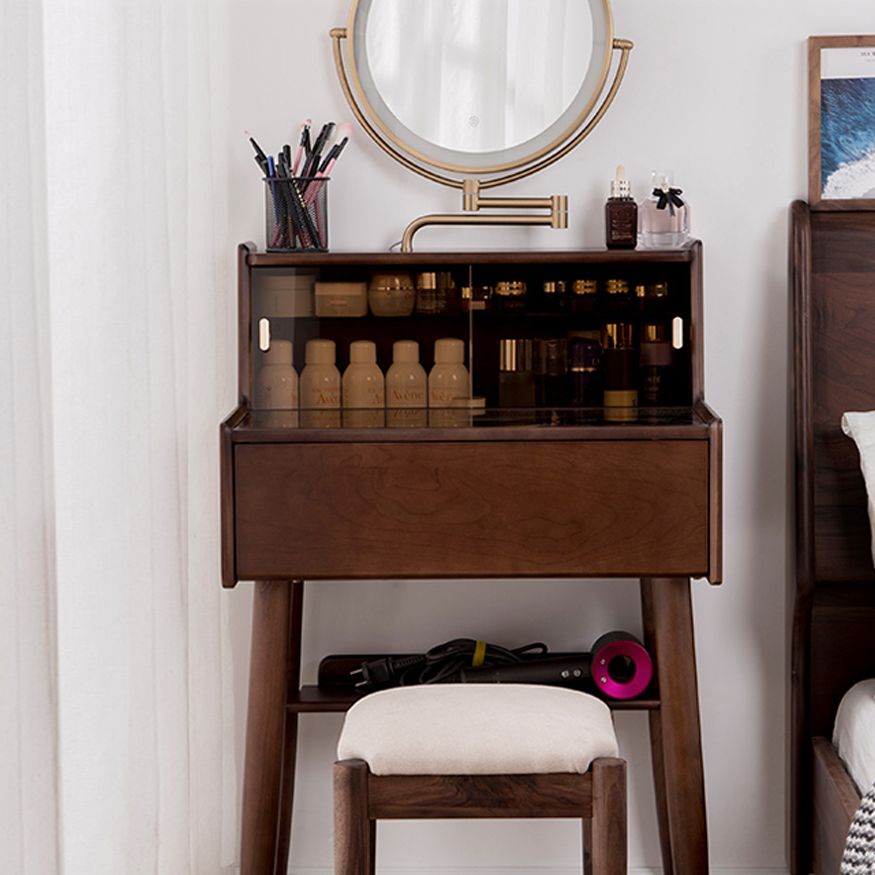 Modern Vanity Table and Stool Set Wooden and Glass With Drawer Vanity Desk