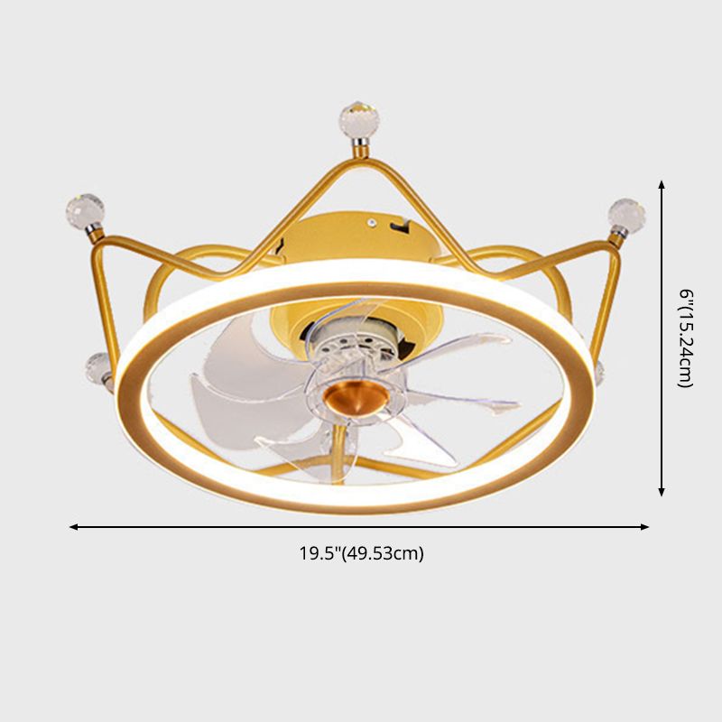 Minimalist Crown Shaped Ceiling Fan Lighting Metal Bedroom LED Semi Flush Light Fixture