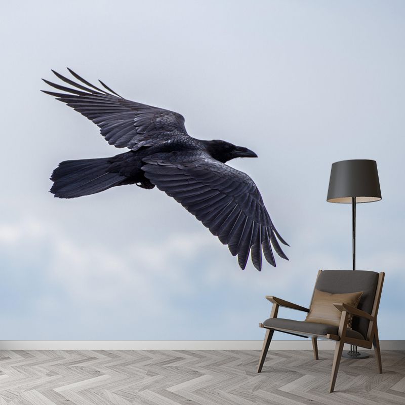 Modern Crow Mural Wallpaper Moisture Resistant Living Room Wall Covering