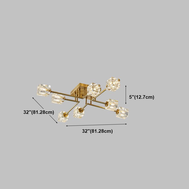 Zeitgenössischer Würfel Flush Light Crystal Flush Mount Deckenbestand in Gold