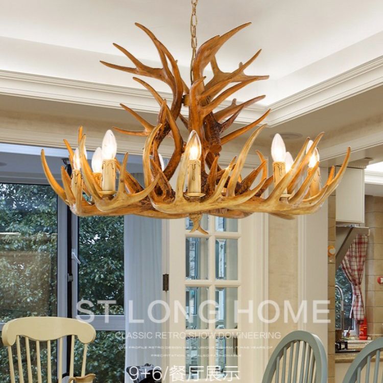 Country Country Chandelier Resin Deer Horn Horn Gandle Fançing Decorative Lighting Forwing for Living Room Villa Restaurant