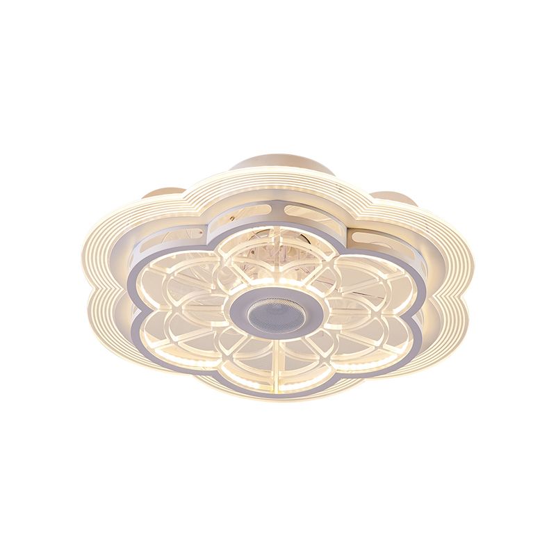 White Circle Ceiling Fan Lamp Minimalist Acrylic LED Semi Flush Mount Ceiling Light
