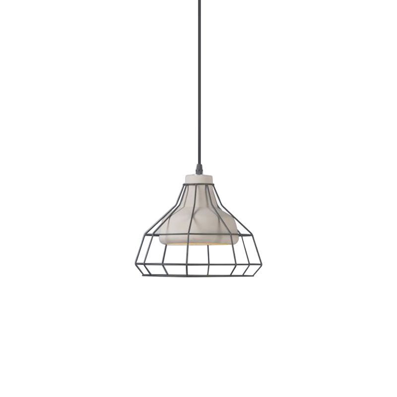 Luz de suspensión de cono de cemento Modernista 1 Lámpara de colgante colgante negro ligero con sombra de jaula de alambre, 10.5 "/14" de ancho