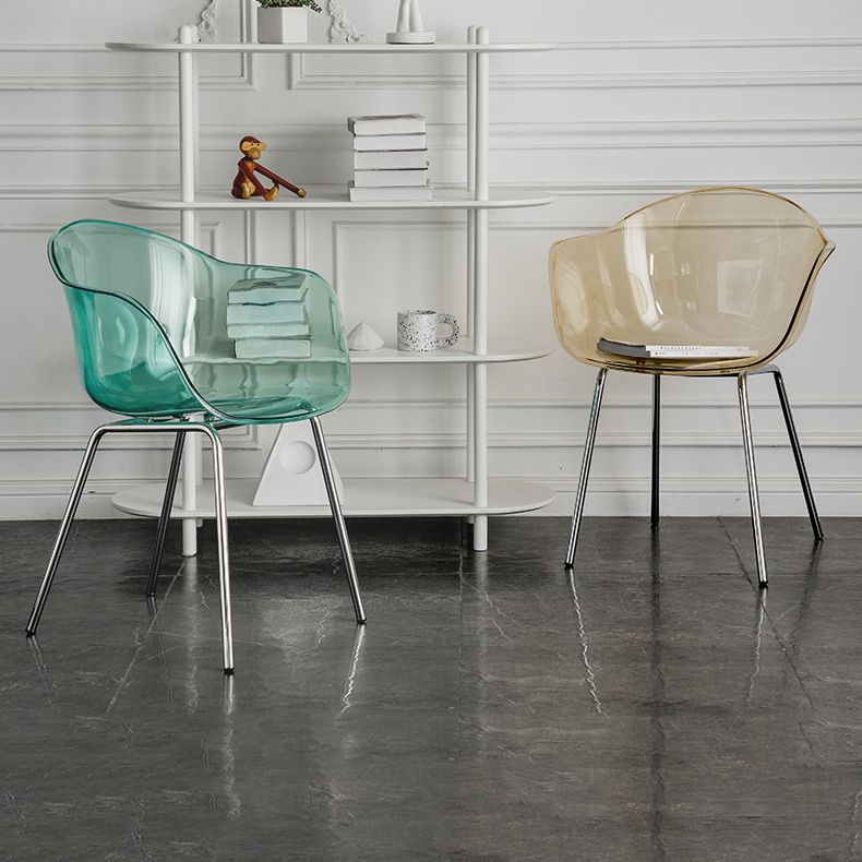 Contemporary Style Dining Chairs Arm Side Chair with Metal Legs for Kitchen