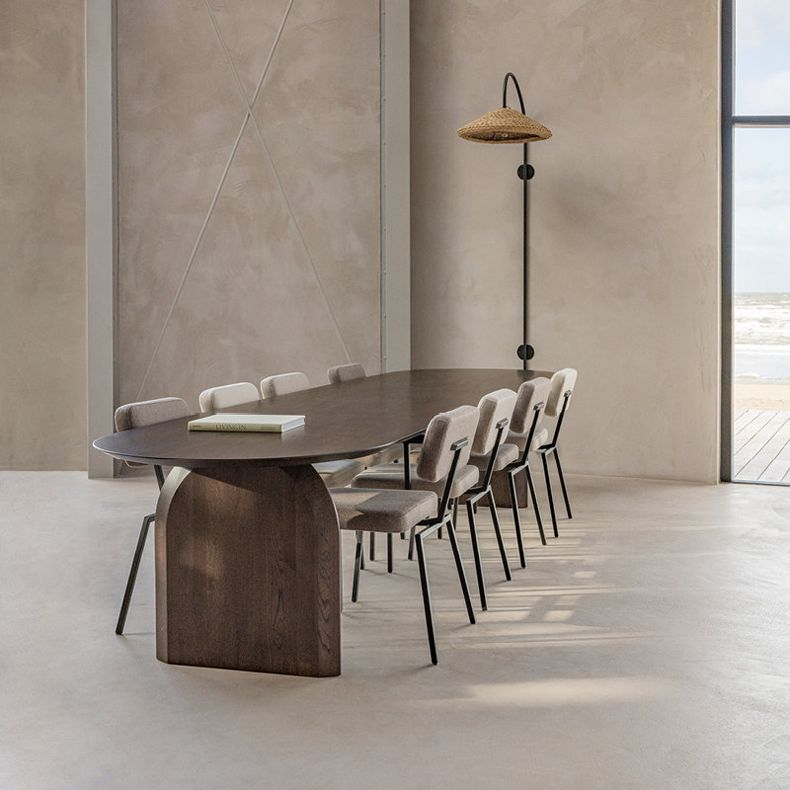 Oval Double Pedestal Modern Dining Table Fixed Table with Pinewood