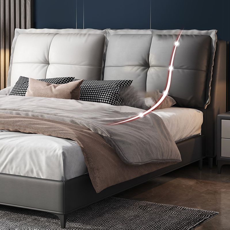 Solid Color Panel Bed Mid-Century Modern Solid Wood Standard Bed with Headboard