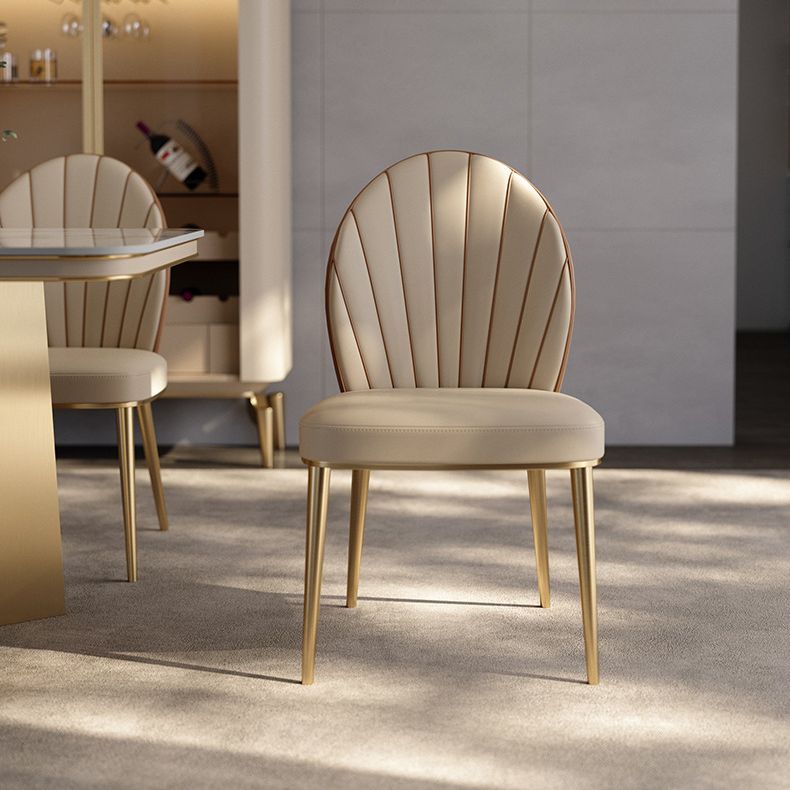 Armless Low Back Side Chair Metal Legs Faux Leather Dining Chairs