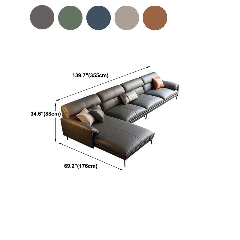Glam Stationary Genuine Leather Pillow Top Arm Cushions Sofa Chaise