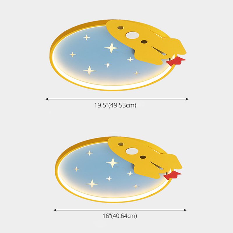 Lampe de plafond LED en métal de dessin animé de lumière affleurante de cercle jaune-bleu avec le décor de fusée