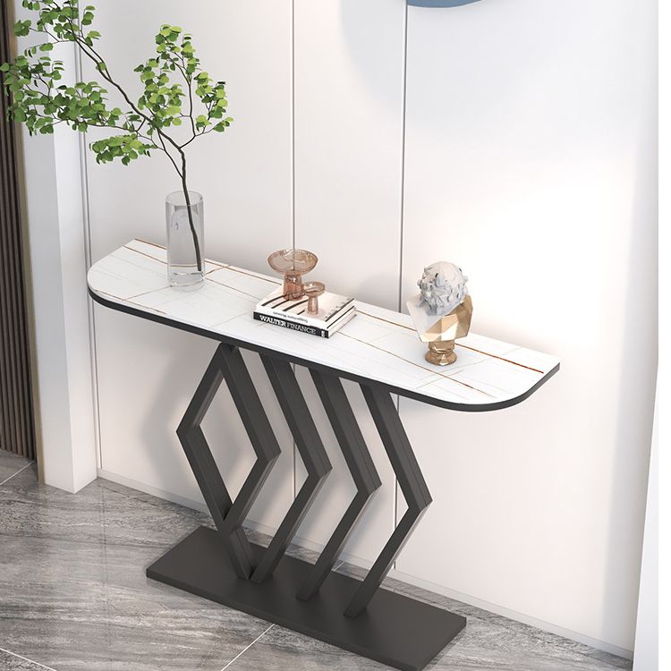 11" Wide Stone Contemporary Console Table Half Moon Console Sofa Table