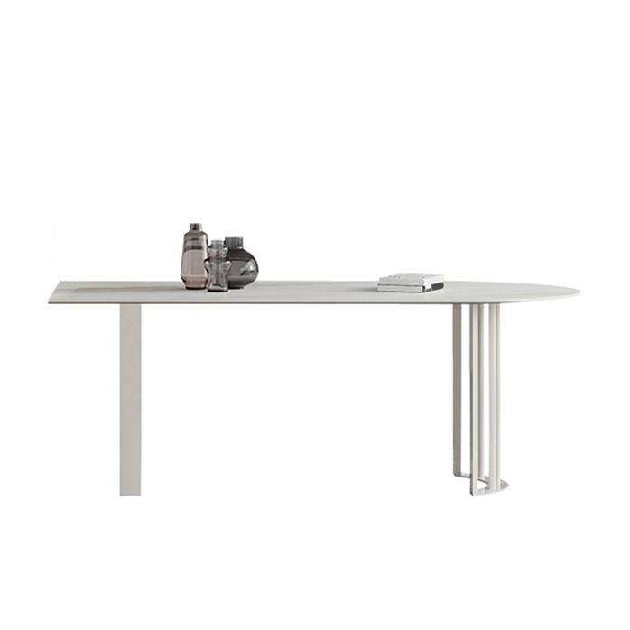 Sintered Stone Dining Table Modern Free Form White Furniture with Double Pedestal for Home
