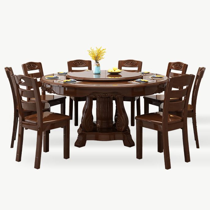 Traditional Dining Table Round Rubberwood Dinner Table for Dining Room