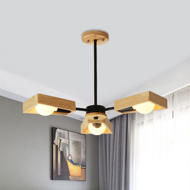 Black/White Burst Flush Mount Chandelier Modern 3/5 Bulbs Wood Semi Flush Ceiling Light with Swivelable Frame