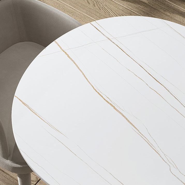 Modern Stone Top Oval Dinette Table Wood Tripod Base Dining Table in White