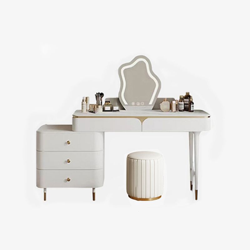 White Dressing Table Standing Vanity Set with Makeup Table and Stool