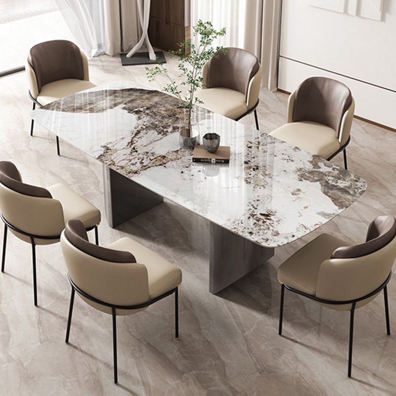 Mesa de mesa de piedra sinterizada de lujo con pedestal gris doble