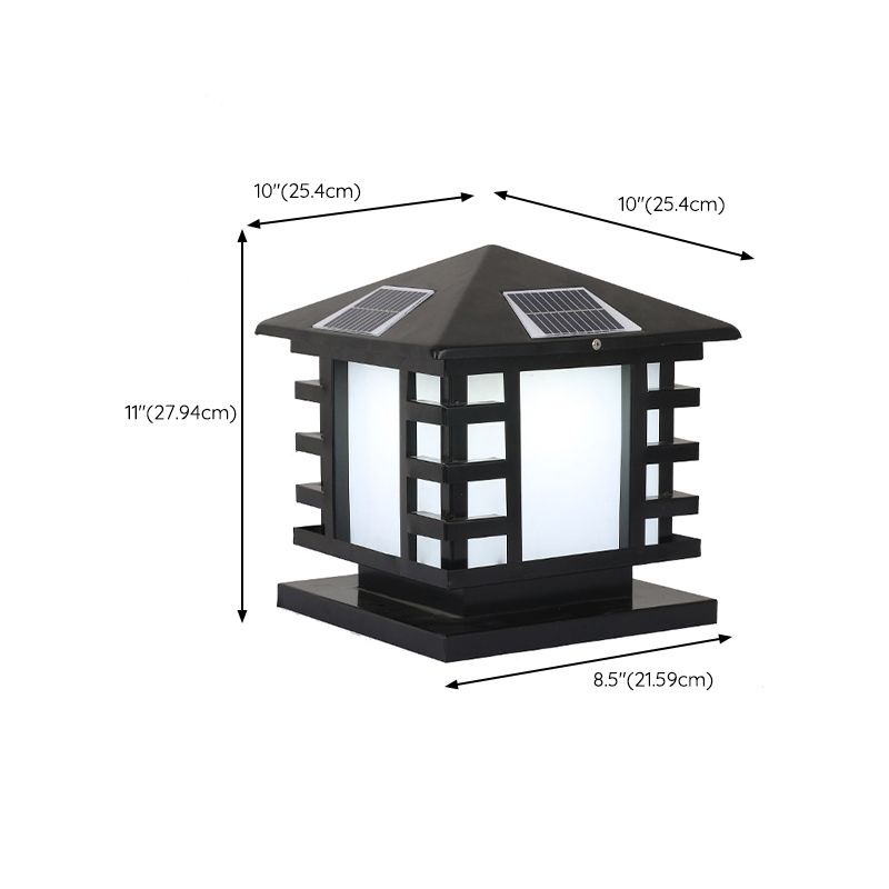 Metal Rectangle Shape Solar Pillar Lamp Modern 1 Light Waterproof Outdoor Light in Black