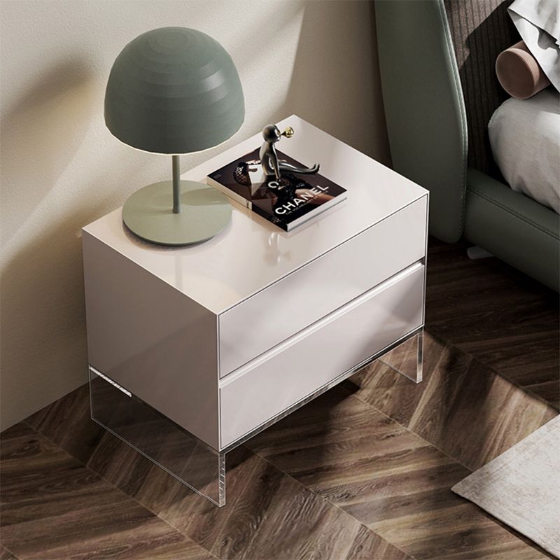 Contemporary Wood Nightstand 20-inch Tall 2-Drawer Night Table with Acrylic Base