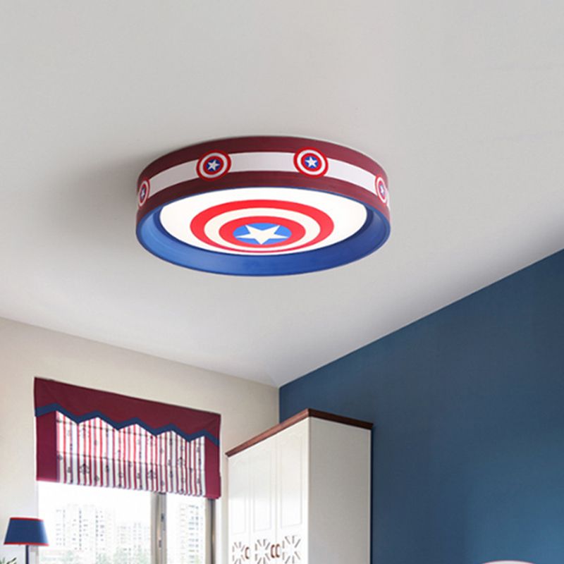 Luz LED de techo para niños con montaje empotrado y escudo metálico en rojo y azul con pantalla acrílica, 16,5"/20,5" W