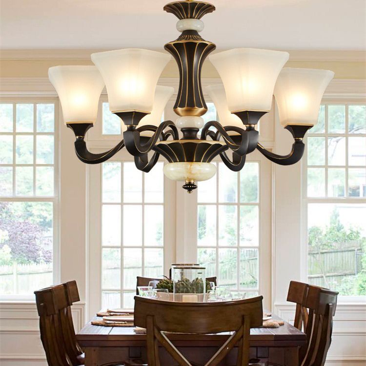 Bell Glass Chandelier Hanging Light Fixture Antique Living Room Chandelier Light Fixtures