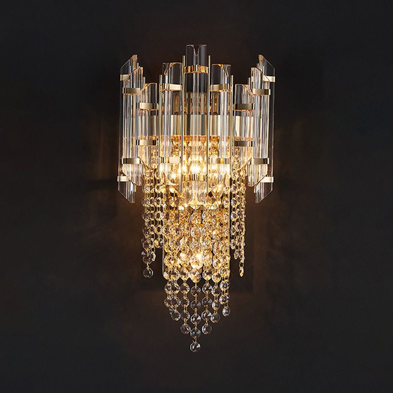 3-Light Modern Golden Wall Mounted Sconce Unique Crystal Wall Light for Bedroom