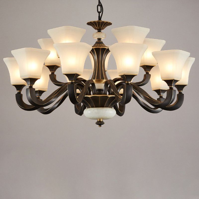 Bell Glass Chandelier Hanging Light Fixture Antique Living Room Chandelier Light Fixtures