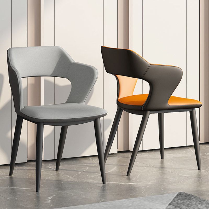 Metal Contemporary Dining Chair with Arms Matte Finish Open Back Dining Side Chair
