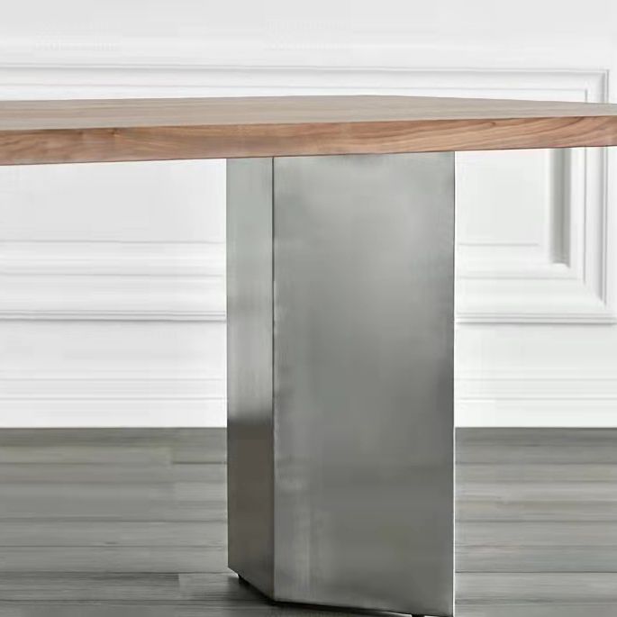 Mesa de comedor rectangular de color madera, mesa de madera maciza de pino, lujo con pedestal doble