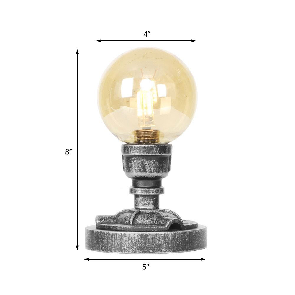 Lámpara de escritorio industrial para sala de estar con bombilla única, iluminación de tareas de vidrio transparente/ámbar, en color plateado antiguo